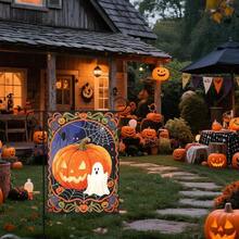 Halloween Pumpkin Garden Flag 12x18 Inch Ghost Spider Web Scary Halloween Yard Flags For Outside Holiday Theme Decor Seasonal Outdoor Farmhouse Porch Decoration# DOUYYY