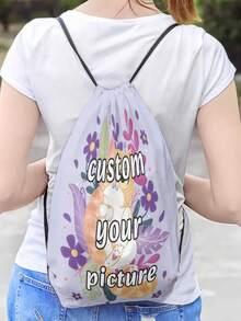 1pc Customized Personalized Drawstring Backpack, Custom Photo Exclusive Travel Bag, Lightweight Cinch Sack Suitable For Sports, Daily Use, Gym, Swimming, Fitness, After-School Club - Multicolor - View 3