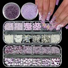 4 Boxes Purple Nail Gems Bow Flower Nail Charms For Acrylics - Irregular Crystals, Nails Rhinestone & Accessories For Women Nails Art Design Nails Decor(Purple){"Color_name":"Colorful-22"} - 彩色-22 - 查看 1