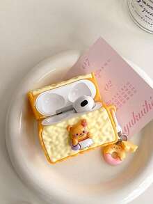 1pc Cute Butter Bear Toast Earphone Case Compatible With Apple 4th Gen, Pro/Pro 2, 1/2/3, Creative Soft Protective Cover, Design - Yellow - View 4