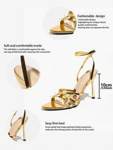 Women's High Heel Sandals With Leaf Decor, Pointed Toe, Metallic Finish, Comfortable Material, Suitable For Parties, Travel, Dates, Formal Events, Sexy And Sophisticated, Gold Color High Heel Sandals