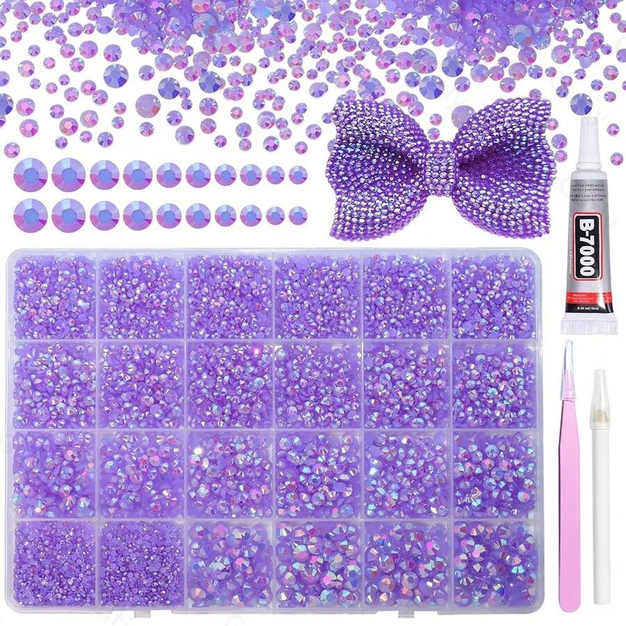 21000Pcs Purple AB Rhinestones For Bedazzling Kit, Mix Sizes Jelly Bedazzling Resin Gems, Gems Bedazzling For Crafting, Purple Flatback Resin Rhinestones For Craft DIY Face Makeup{"Color_name":"S13"} - S13 - 查看 1