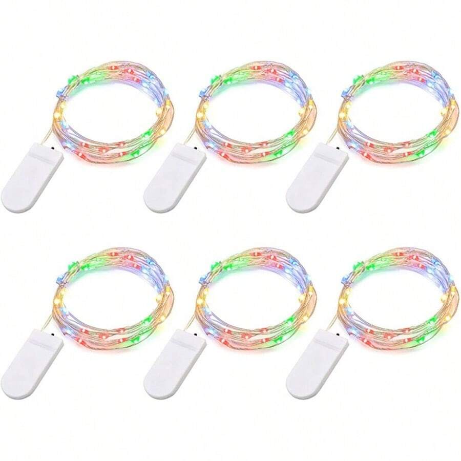 Fairy Lights CR2032 Operated, 6.6Ft2Meter 20 LEDs Micro Silver Wire String Lights Bedroom Party Wedding Decoration Warm White, 6 Pack