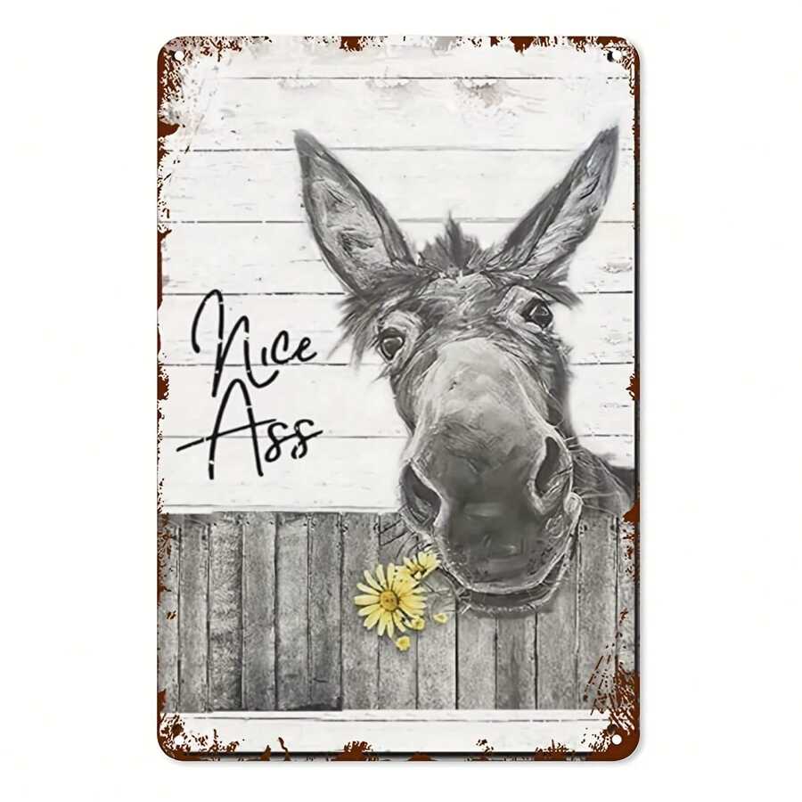 1pc, Funny Donkey Sunflower Bathroom Metal Tin Sign Wall Decor-Nice -Farmhouse Bathroom Sign For Toilet Restroom Washroom Decor Gifts Vintage Retro Poster Plaque Donkey Accessories Farm Decor (8''x12''/20cm*30cm).