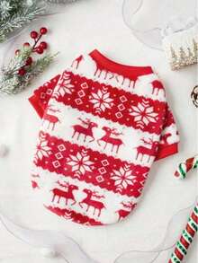 秋冬宠物服装，猫咪服装，保暖加厚狗狗服装，圣诞图案宠物连帽衫，泰迪熊、博美犬可爱款式 - 紅白色 - 查看 13