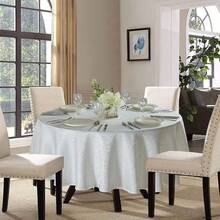 Home Beyond & HB Design - 70 Inch Round Jacquard Tablecloth, Waterproof Spillproof Wrinkle Resistant Polyester Table Cover Protector, White