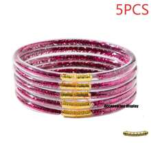 Set 5 buah Gelang Akrilik Berkilau Emas Solid Multi-Layer yang Lucu, Gelang Jelly Modis Cocok untuk Dipakai di Pantai & Liburan - Strip berkilauan - View 28