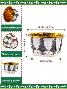 50pcs-Christmas Cake Paper Cups, Dessert Cup,Muffin Cups,Cupcake Cups For Bakery Paper Cups, Cupcake Cases, Waterproof And Oil Resistant Paper, Cake Molds,Desserts Table Baking Muffins, Chiffon, Mousse Cupcakes High Temperature Aluminum Foil Cupcake Cups Bread Oven Cake Trays Suitable,Christmas Theme Party