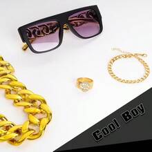 4Pcs 80s 90s Hip Hop Costumes Outfit Kit Accessories Fake Gold Chain Necklace Sunglasses For Men Women Rapper DJ Punk