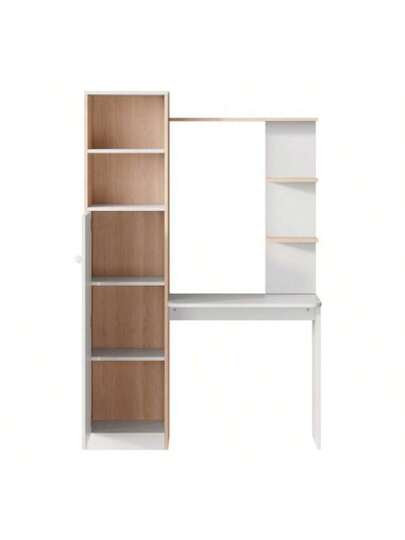 Arbeitstisch/Schreibtisch Mit Aufbewahrung Wit Stabholzkontrast, Unterer Schrank Türen Und Oberes Offenes Regal, Büro 123.5x45x168.5 Cm view 2