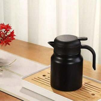1L isolerad kaffekanna i rostfritt stål, 33.8oz splitterskyddad dubbelväggig vakuumisolerad kanna, specialkanna för varmt kaffe, julkaffekanna (svart)