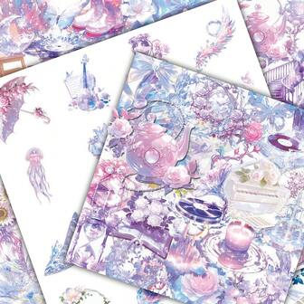 50 件装柔和紫色梦幻 Ins 风格朦胧童话氛围水晶装饰贴纸，适用于水杯、手机壳，透明