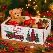 1 Caixa de Armazenamento de Caminhão de Natal de Madeira Branca com Senso de Cerimônia, Adequada para Armazenar Presentes de Natal.