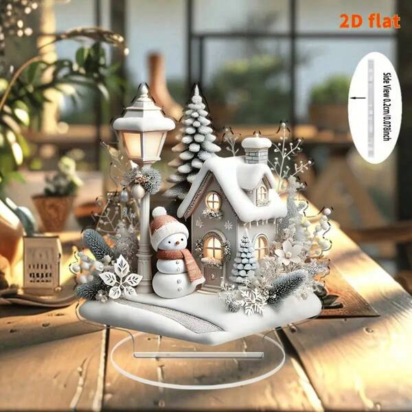 Acrylic Snowman House Desktop Decor, Classic Multipurpose Snowman Cottage Figurine, Ideal Gift For Friends And Family, Suitable For Office, Home Garden, Patio, Indoor/Outdoor Art Decoration
