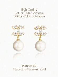 2pcs Fashionable Luxury Zirconia Encrusted Criss-Cross Pearl Stud Earrings, Versatile C-Shaped Earrings For Women, Suitable For Fashionable Outfits, Daily Wear, Parties, Vacations, Weddings And Other Formal Occasions, Great Gift For Friends - Gold - View 7