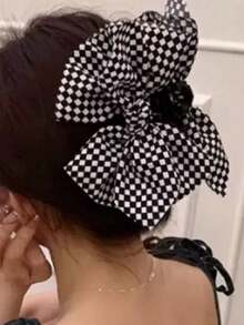 1 قطعة مشبك شعر فاخر مزدوج الوجه بتصميم مربعات، إكسسوار شعر فاخر مشبك شعر للشتاء