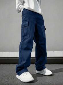 1pc Men's Spring/Summer Multi-Pocket Solid Color Slim Fit Cargo Pants, Suitable For Beach, Holiday, Casual, Workout, Running, Outdoor, Leisure, Fitness, Jogging, Straight Leg Trousers, Fashionable Streetwear, Fall