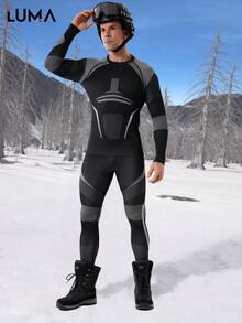 LUMA Men's Seamless Ski Underwear Set, Warm, Moisture-Wicking, Breathable Base Layer, Professional Ski Thermal Underwear Set, Moisture-Absorbing, High Elasticity, Multi-Scenario Applicable - Black - View 5
