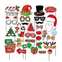 32PCS Christmas Party Photo Booth Props Supplies With Paper Frame