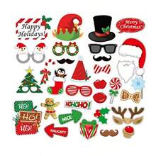 32PCS Christmas Party Photo Booth Props Supplies With Paper Frame