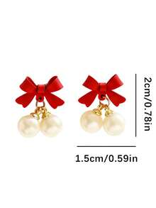 1 Pair Minimalist Bow Pearl Pendant Elegant Earrings For Women, Excellent Christmas, New Year Gift