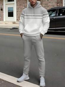 Men's Street-Style Casual Hooded Top And Pants Set, Fall Clothes