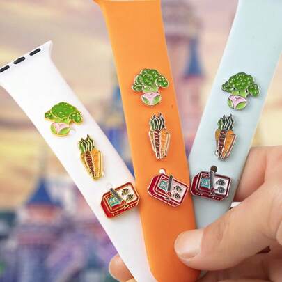 3件套蔬菜造型装饰表扣，锌合金材质，卷心菜/胡萝卜/鱼形设计，兼容苹果手表表带装饰（不含表带）