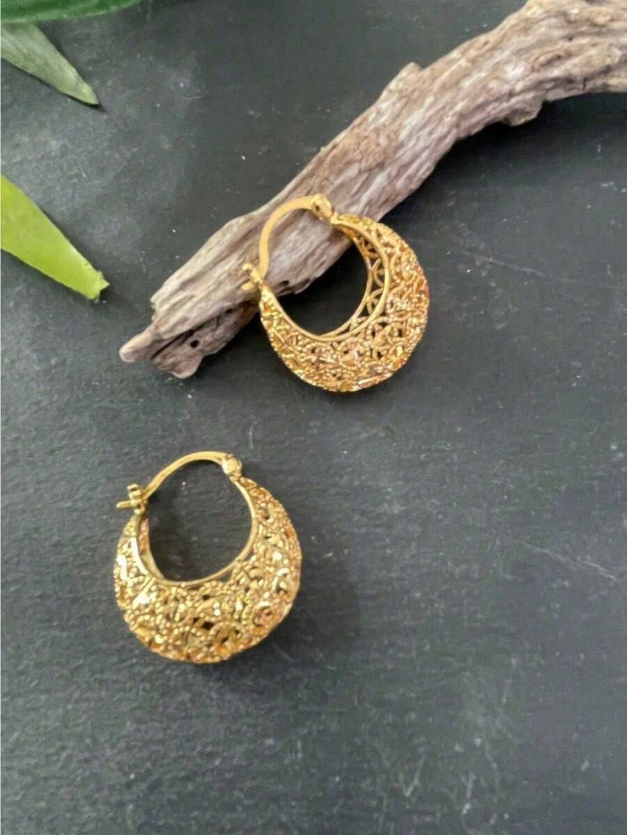 1 Pair Boho Floral Hoop Earrings For Women, Bollywood Style,Vintage Jewelry For Weddings,Parties & Daily Wear,For Anniversary,Valentine's Day,Christmas