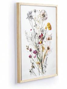 IHery Natural OAK Wood Framed Floral Wall Art, 12x16 In Set Of 3 Wildflower Canvas Prints, Beige Narrow Frame Botanical Flower Decor Bedroom Living Room2025 - OAK Framed Canvas Zinnia - View 1