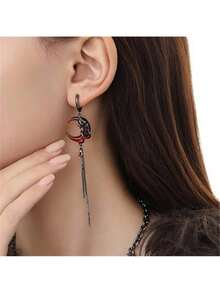 Red Crescent Asymmetric Tassel Earrings Niche Personality Neutral High-End Sweet Cool Style Ins Accessories - 1 - Xem 4