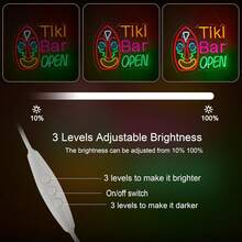 1pc Tiki Bar Open Neon Sign, USB Powered Wall Art Decor With Adjustable Brightness Switch, Indoor/Outdoor LED Neon Light For Home, Bar, Restaurant, Lounge, Tiki Bar Decor