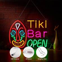 1pc Tiki Bar Open Neon Sign, USB Powered Wall Art Decor With Adjustable Brightness Switch, Indoor/Outdoor LED Neon Light For Home, Bar, Restaurant, Lounge, Tiki Bar Decor
