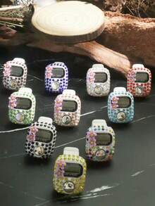 1个/5个/10个春柳弯月图案 | 中式珐琅彩阿拉伯花纹花卉镶钻计数器，斋月祈祷计数器 - 彩色 - 查看 1