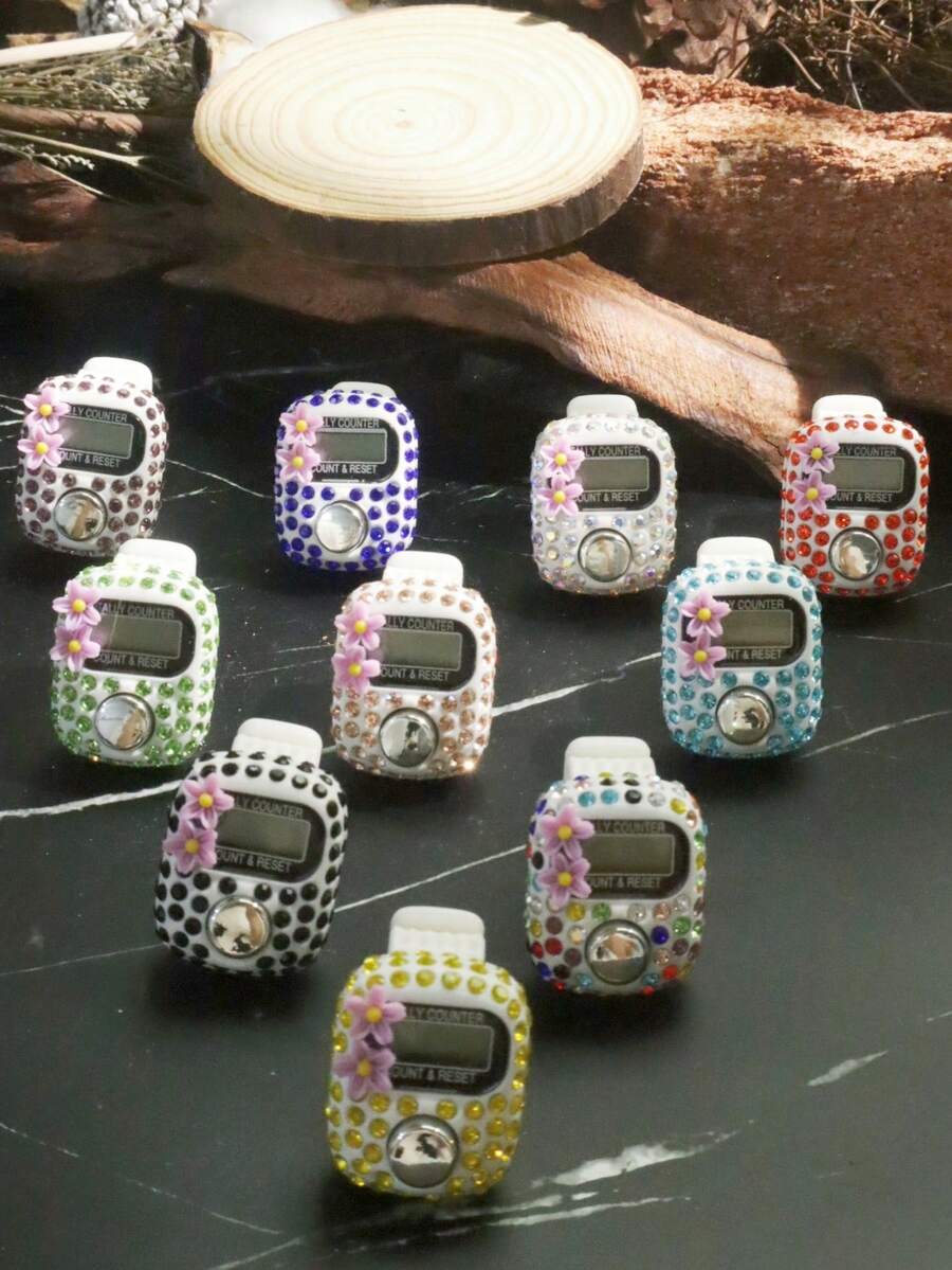 1个/5个/10个春柳弯月图案 | 中式珐琅彩阿拉伯花纹花卉镶钻计数器，斋月祈祷计数器 - 彩色 - 查看 1