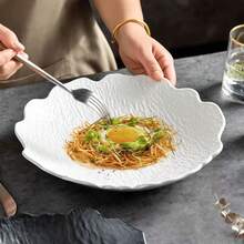 Plato hondo asimétrico con patrón de piedra, plato para verduras, plato de ensalada creativo y sencillo para el hogar, vajilla de cerámica de alta gama - Blanco - Ver 2