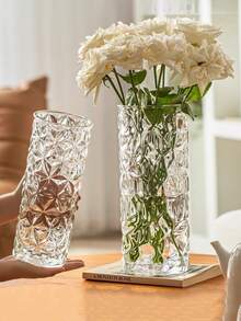 1 Stück Gletscher-strukturierte Glasvase, dick & transparent, kreative Großgröße für Wohnzimmer, Glücksbambus, frische Blumen, Tischdekoration
