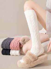 1/3/5 Pairs Women's Warm Thermal Lined Knee High Socks, Thick Leg Warmers For Home, Sleep, Autumn/Winter, Cozy Socks - Multicolor - View 2