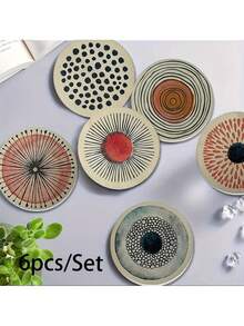 6 buc/set suporturi de pahare cu model retro cu buline, rezistente la căldură - ușor de curățat - potrivite pentru birou, dormitor, noptieră, scaun auto - se potrivesc căni, cești, pahare de diferite dimensiuni