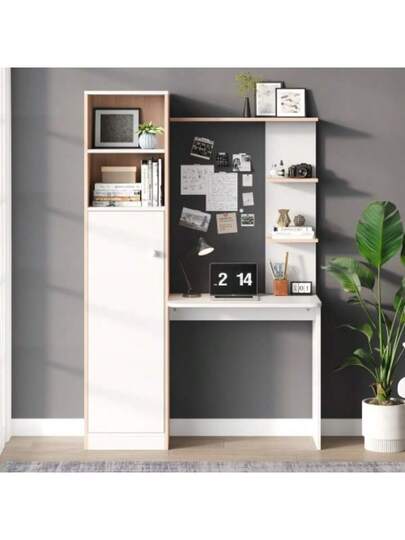 Arbeitstisch/Schreibtisch Mit Aufbewahrung Wit Stabholzkontrast, Unterer Schrank Türen Und Oberes Offenes Regal, Büro 123.5x45x168.5 Cm view 5