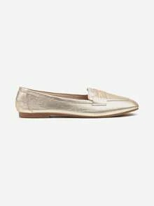 Mocassini in morbida pelle, scarpe flat casual da donna per lavoro/ufficio, adatte per primavera e autunno - Dorato - Visualizzare 3