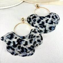 Brincos de círculo geométrico listrado de zebra de tecido retrô, brincos elegantes exclusivos exagerados