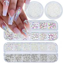 4 Boxes Nail Rhinestones Flatback Rhinestones Nail Charms Multi Shaped Crystals Nails Gems And Rhinestone Jewels Supplies Luxurious Accessories For Women Nails Decorations{"Color_name":"Colorful-05"} - 多彩-05 - 查看 1