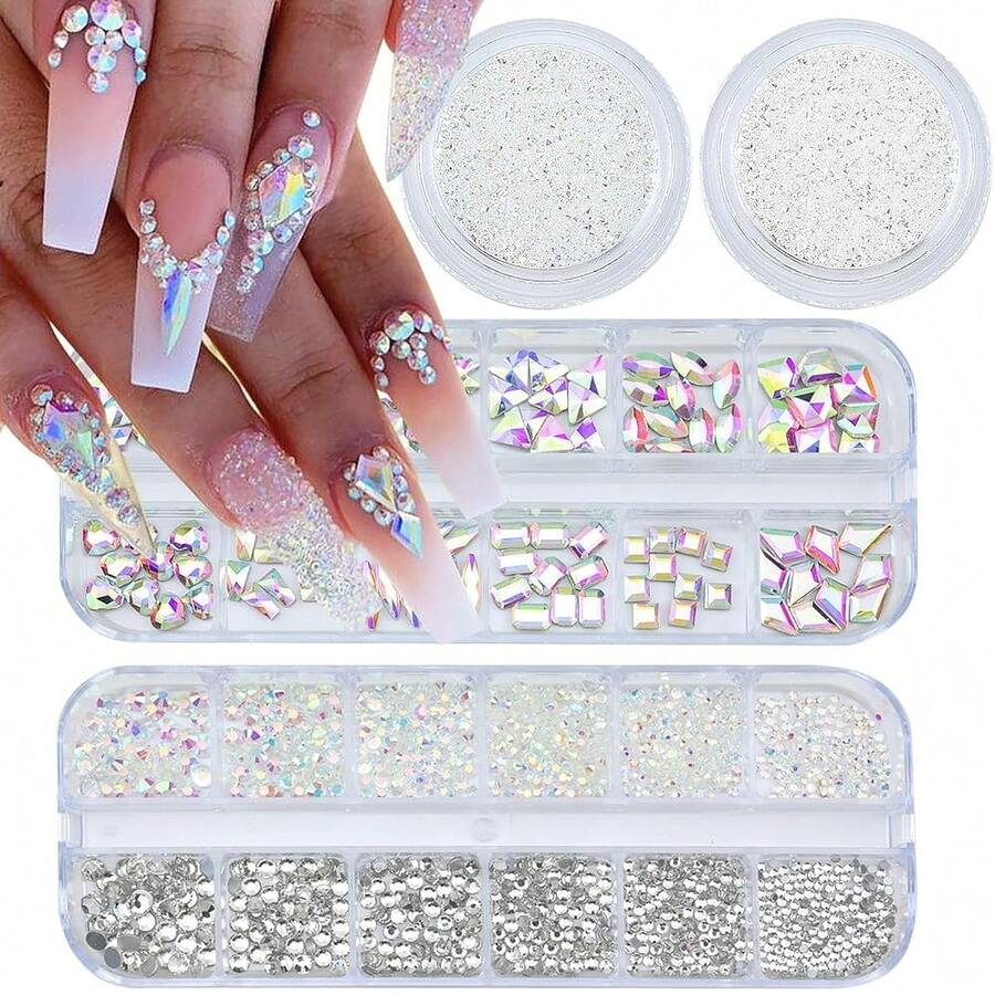 4 Boxes Nail Rhinestones Flatback Rhinestones Nail Charms Multi Shaped Crystals Nails Gems And Rhinestone Jewels Supplies Luxurious Accessories For Women Nails Decorations{"Color_name":"Colorful-05"} - 多彩-05 - 查看 1