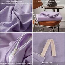 Ultra Soft 100% Cotton Solid Color Dusty Pink Queen Duvet Cover Set With Zipper Closure - 3 Pieces,  In 2025 - Purple - View 6