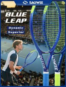 SALYWEE Llamativa raqueta de tenis de aluminio y fibra de carbono azul/verde unisex, con cuerdas premium, patrón pre-encordado 16x19, peso 345±10g, tamaño de cabeza de raqueta 102 pulg², con bolsa portátil, amortiguador de vibración y pelota de tenis para entrenamiento de jugadores intermedios