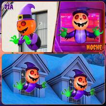 HomeChi 1.4M Halloween Decoracin Inflable, Miedo Brillante Calabaza Fantasma Colgante Decoracin de La Pared, Halloween Da de Los Muertos Al Aire Libre Interior Jardn Csped Decoraciones - 1.4M - Calabaza Fantasma Colgante - Ver 7