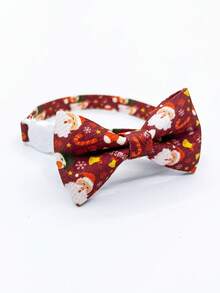 Christmas Pet Bow Tie Collar, Santa Claus Print Bow Tie Accessory, Cute Decor For Cats & Dogs Holiday Party Photo Shoot - Red - View 4