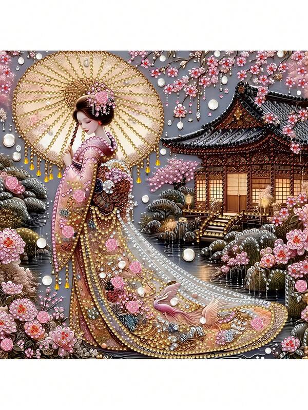 1 pezzo Kit di pittura di diamanti asimmetrica vintage, pittura di diamanti 5D a forma speciale e con cristalli, fai da te, decorazione murale domestica, adatta per soggiorno, camera da letto, studio, corridoio, senza cornice 30cm*30cm