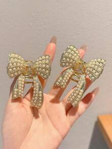 2 Stück Perlen Schleifen Haarclips, metallische Haarspangen für Frauen, elegante Accessoires Winter Haar Klammer Elegante Klammern