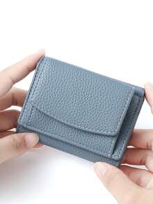 New Women Mini Wallet Short Snap Wallet Large Capacity Coin Purse Tri-Fold Wallet Women Cash Wallet Small Wallet Cute Wallet Card Holder Coin Pouch - Blue - View 3